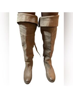 Frye Tall Thigh High Taupe Leather Moto Boots w/Tassels Celia Sz 6.5 $498